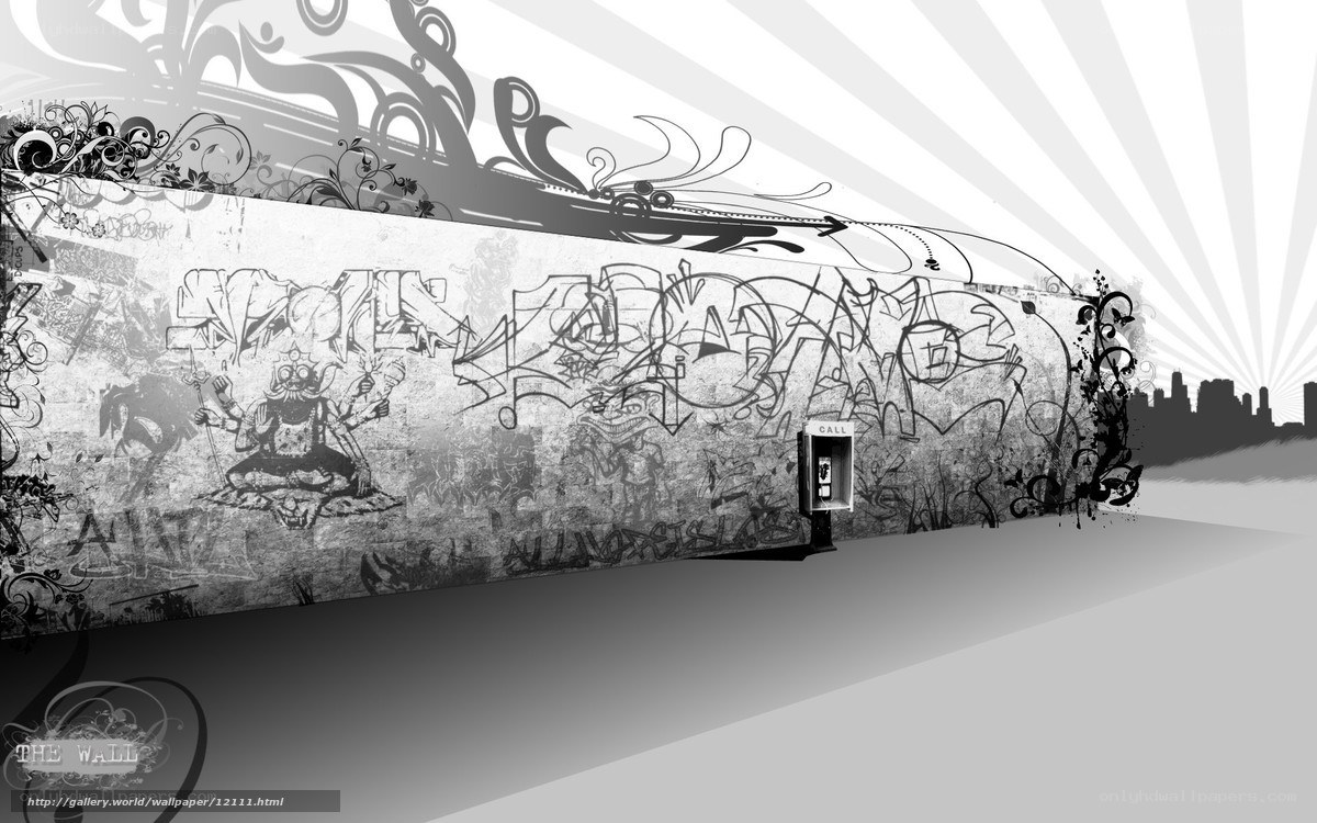 graffiti wall with phone booth