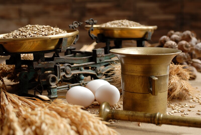 Grain and Eggs on Scales