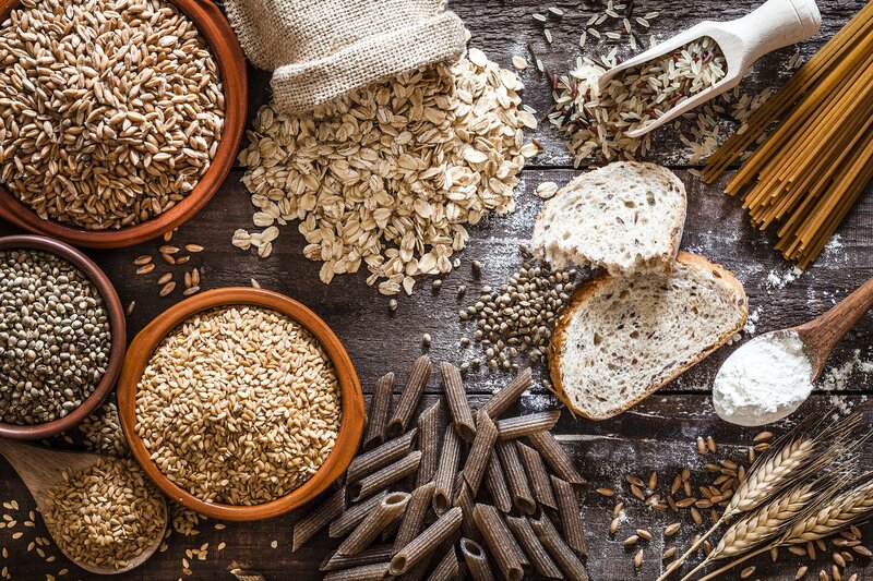 Grains and Bread on Wood