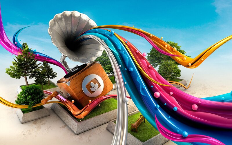 Gramophone with Colorful Streams
