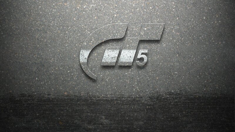Gran Turismo 5 logo on asphalt