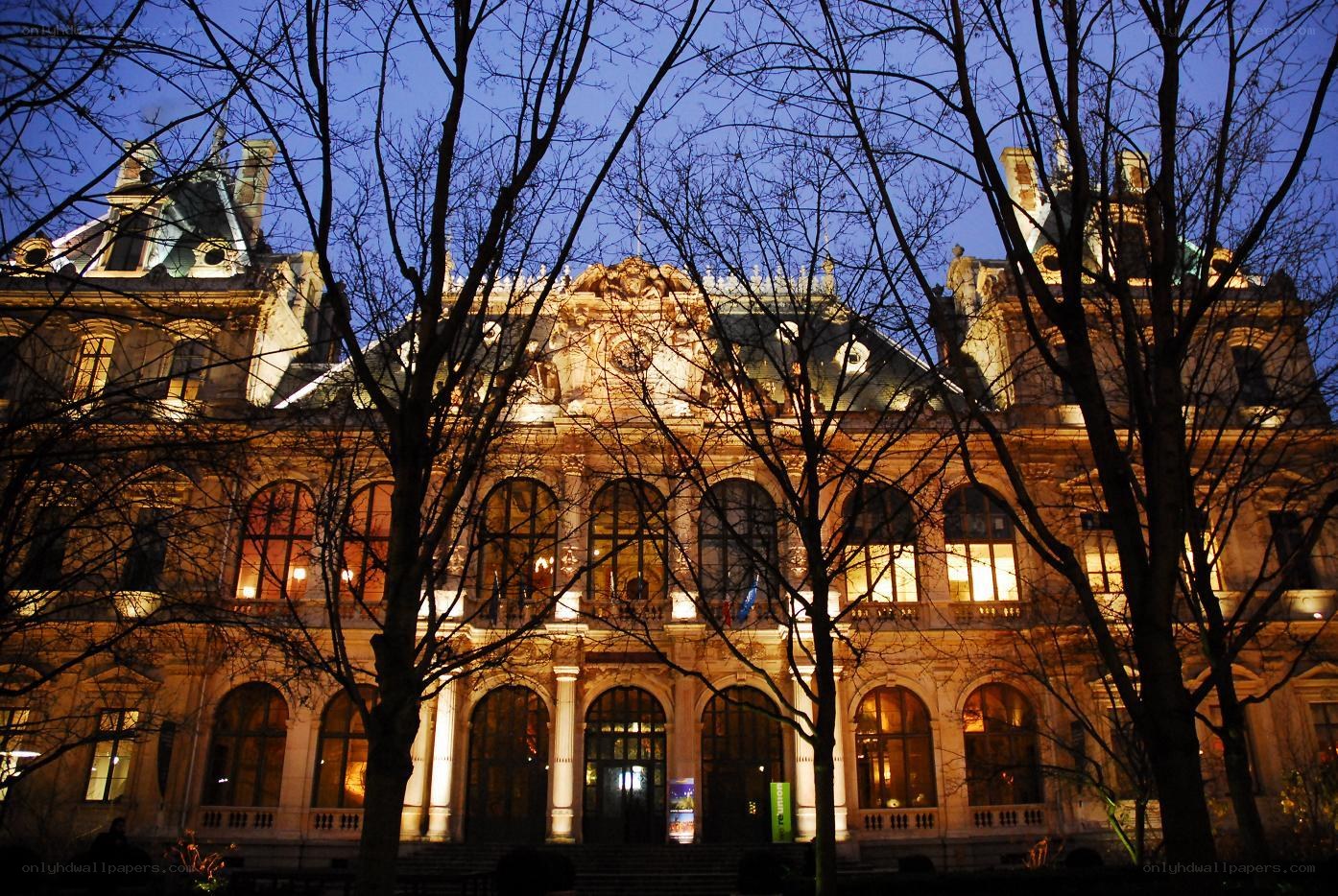 Grand building at dusk