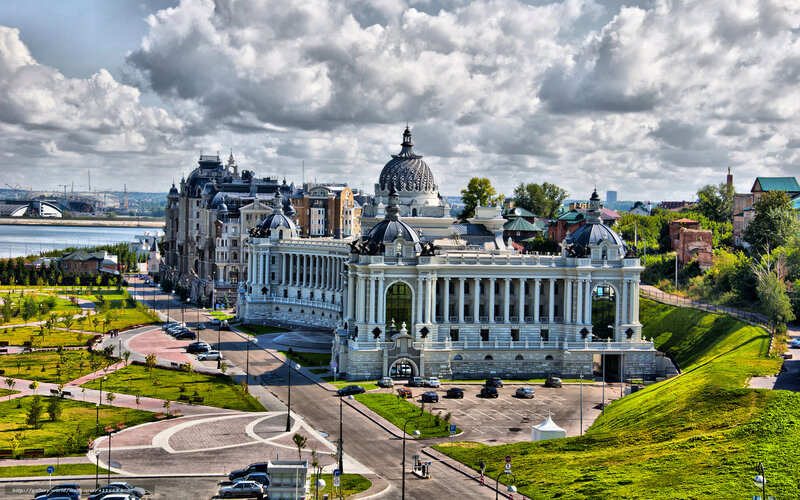 Grand building in city park