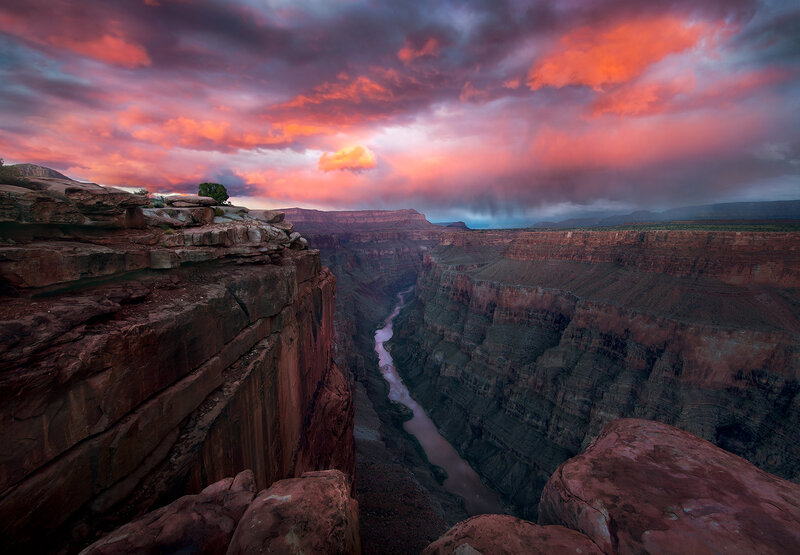 Grand Canyon at Sunset — Red, Dramatic, Photograph, River