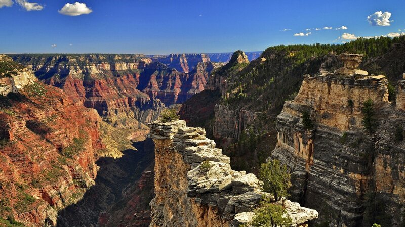 Grand Canyon Landscape — Blue, Dramatic, Afternoon, Photograph, Cliffs, Trees