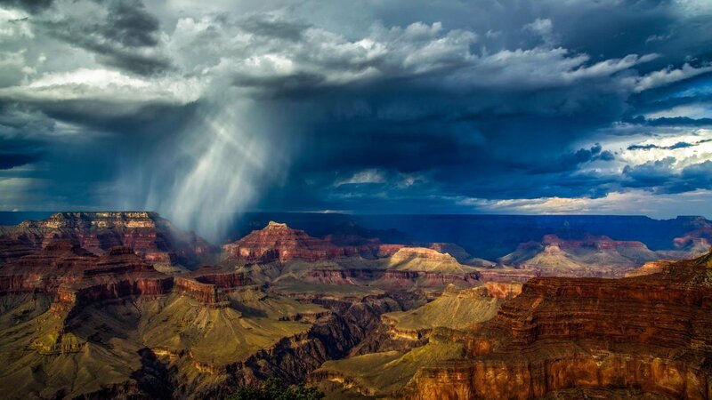 Grand Canyon Landscape — Blue, Dramatic, Afternoon, Photograph, Clouds, Rain