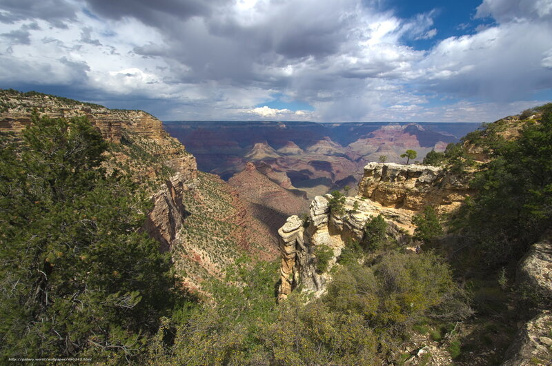 Grand Canyon Landscape — Blue, Dramatic, Afternoon, Photograph, Clouds