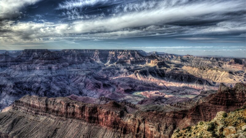 Grand Canyon Landscape — Blue, Dramatic, Afternoon, Photograph, River, Clouds