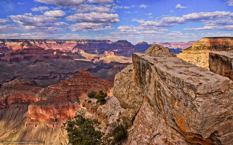 Grand Canyon Landscape — Blue, Dramatic, Afternoon, Photograph, Rock Formations, Clouds