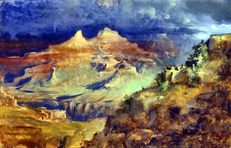 Grand Canyon Landscape — Blue, Dramatic, Painting