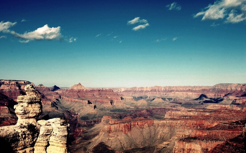 Grand Canyon Landscape — Blue, Serene, Afternoon, Photograph, Rock Formations, Clouds, Red