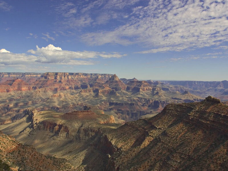 Grand Canyon Landscape — Blue, Serene, Afternoon, Photograph, Rock Formations, Clouds