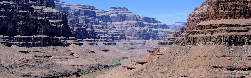 Grand Canyon Landscape — Brown, Dramatic, Afternoon, Photograph, River, Cliffs, Sky, Blue