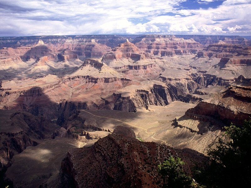 Grand Canyon Landscape — Brown, Dramatic, Afternoon, Photograph, Rock Formations, Sky, Trees, Orange