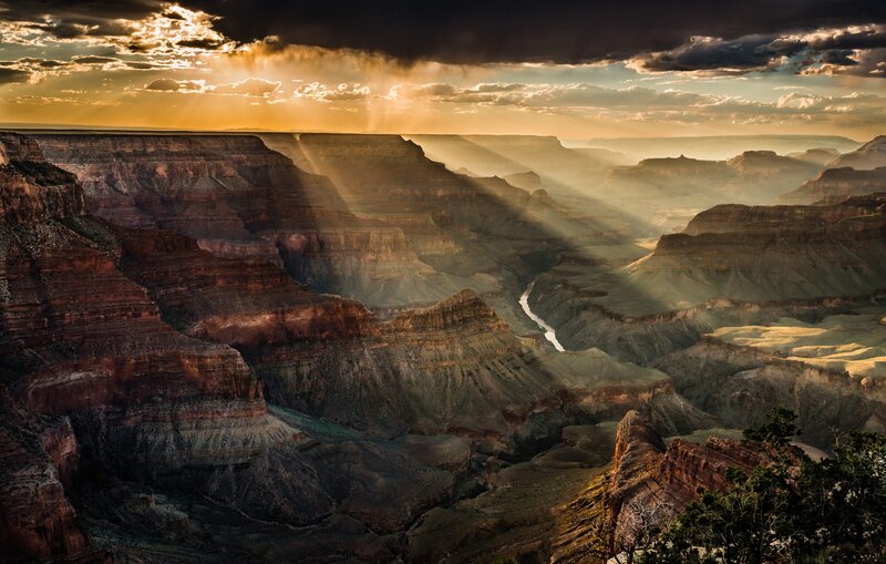 Grand Canyon Landscape — Brown, Dramatic, Sunset, Photograph, River, Clouds