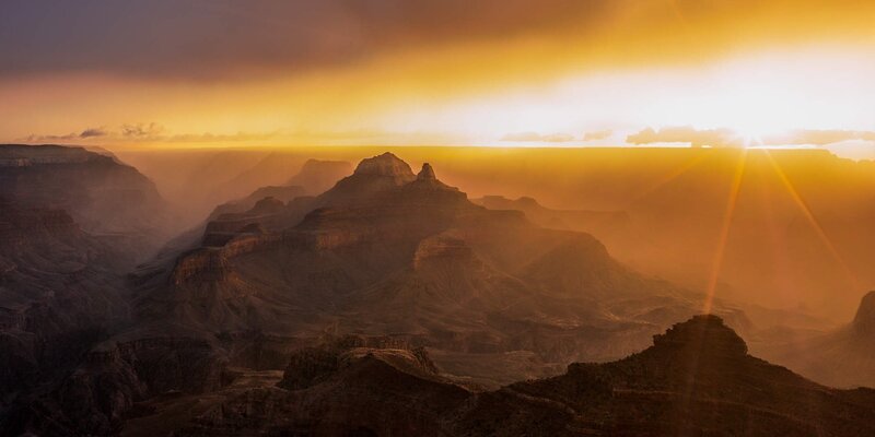 Grand Canyon Landscape — Orange, Dramatic, Sunset, Photograph, Mountain, Sun