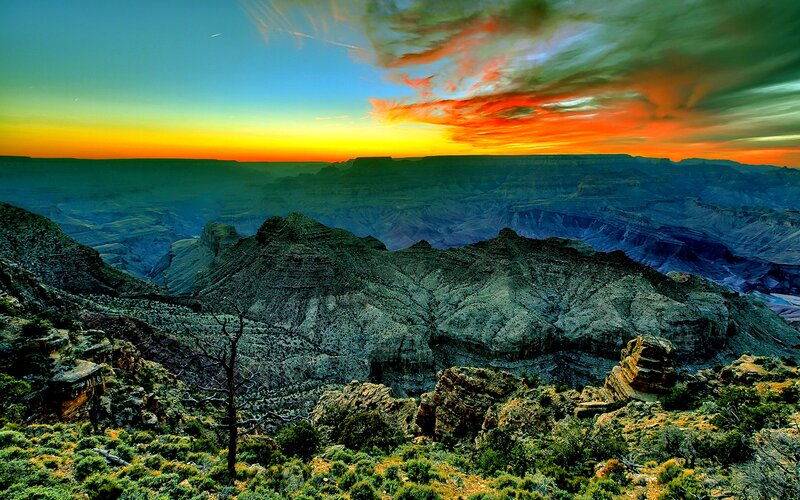 Grand Canyon Landscape — Orange, Dramatic, Sunset, Photograph, Mountain