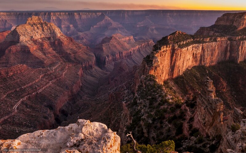 Grand Canyon Landscape — Orange, Dramatic, Sunset, Photograph, Rock Formations