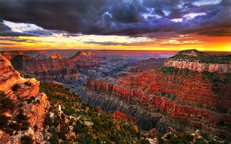 Grand Canyon Landscape — Orange, Dramatic, Sunset, Photograph, Rocks
