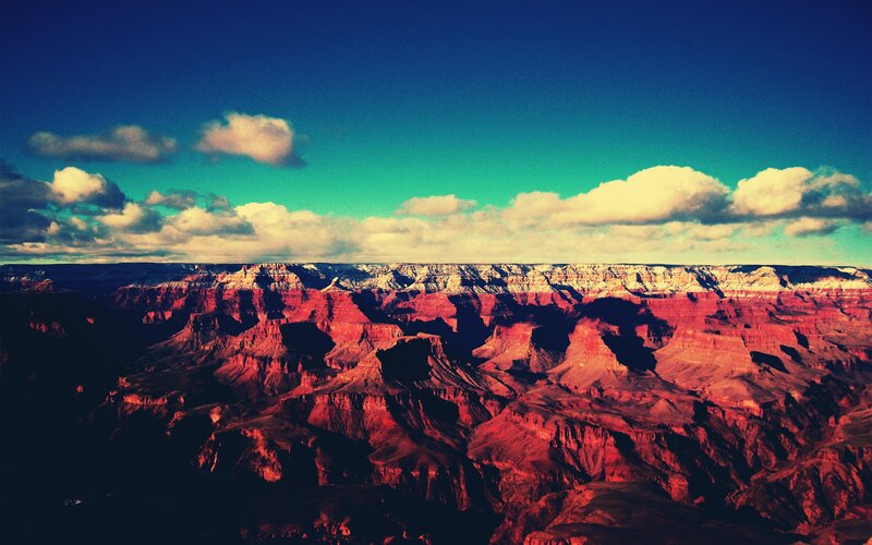 Grand Canyon Landscape — Red, Dramatic, Afternoon, Photograph, Clouds, Rock Formations