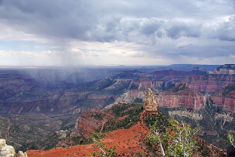 Grand Canyon Landscape — Red, Dramatic, Afternoon, Photograph, Clouds