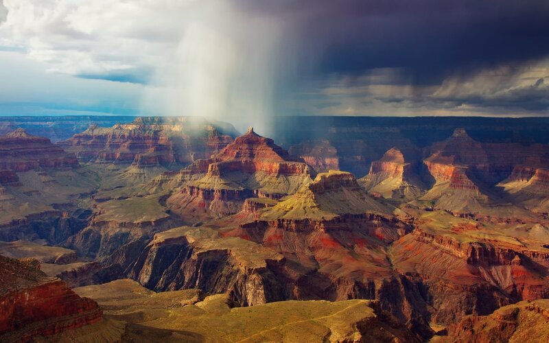 Grand Canyon Landscape — Red, Dramatic, Afternoon, Photograph, Rainstorm