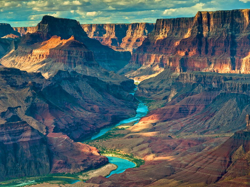 Grand Canyon Landscape — Red, Dramatic, Afternoon, Photograph, River, Cliffs, Sky