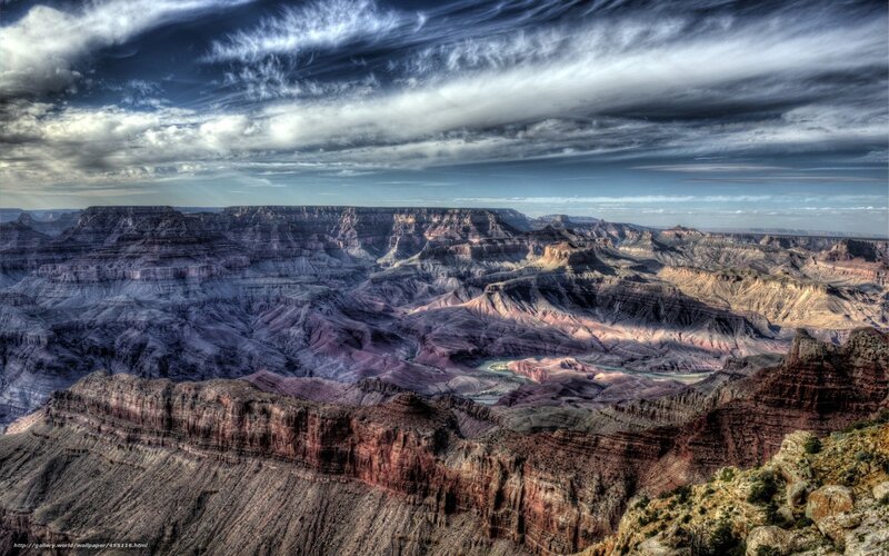 Grand Canyon Landscape — Red, Dramatic, Afternoon, Photograph, River, Clouds