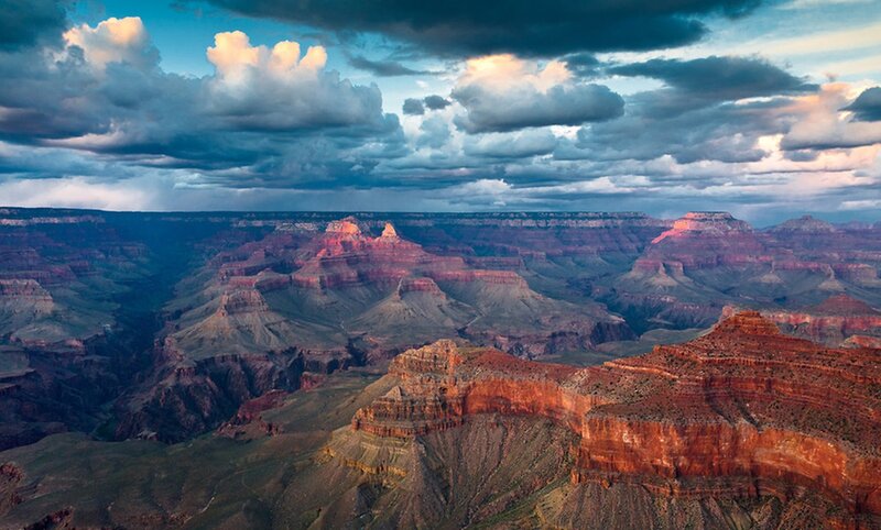 Grand Canyon Landscape — Red, Dramatic, Sunset, Photograph, Clouds, Rock Formations