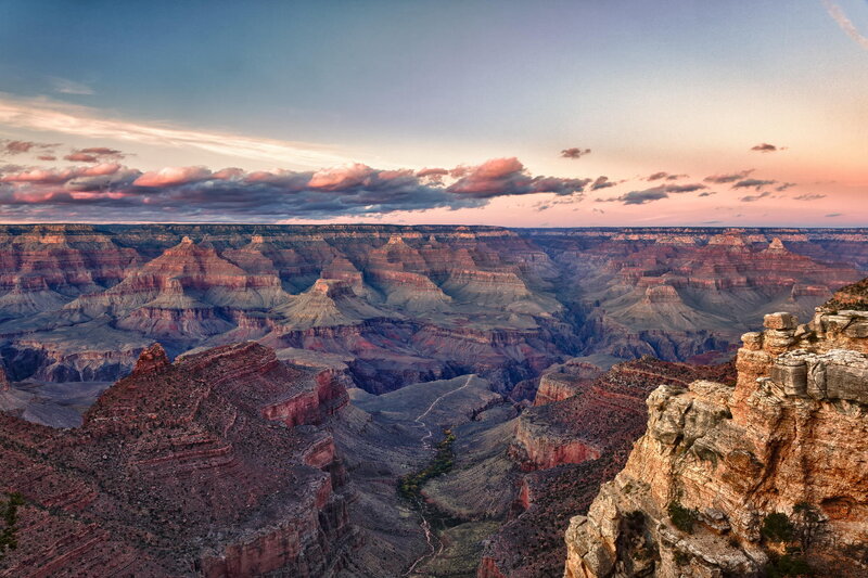 Grand Canyon Landscape — Red, Dramatic, Sunset, Photograph, Clouds
