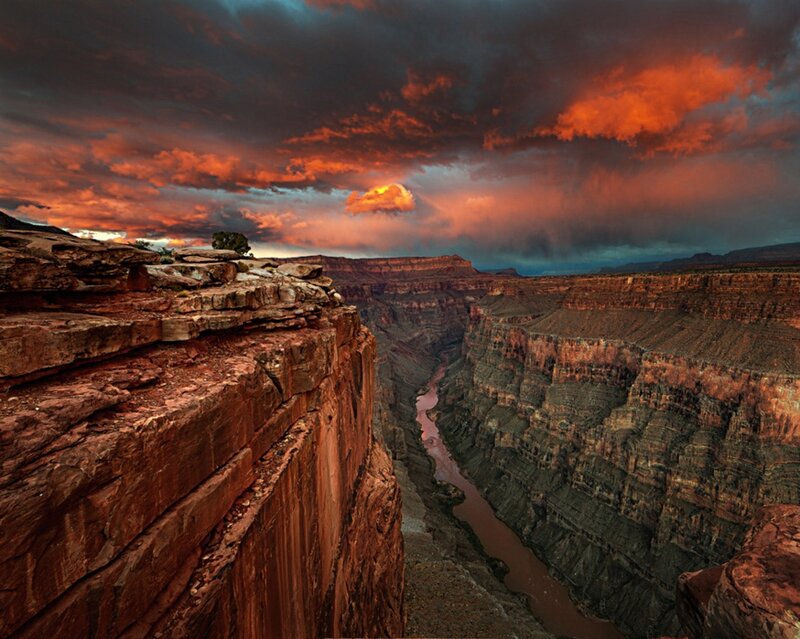 Grand Canyon Landscape — Red, Dramatic, Sunset, Photograph, River, Cliffs, Clouds