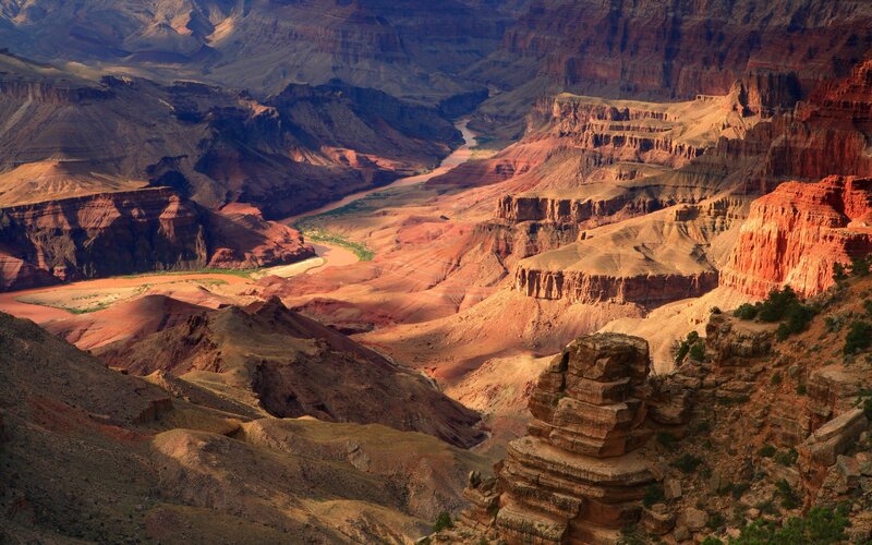 Grand Canyon Landscape — Red, Dramatic, Sunset, Photograph, River, Cliffs, Rock Formations