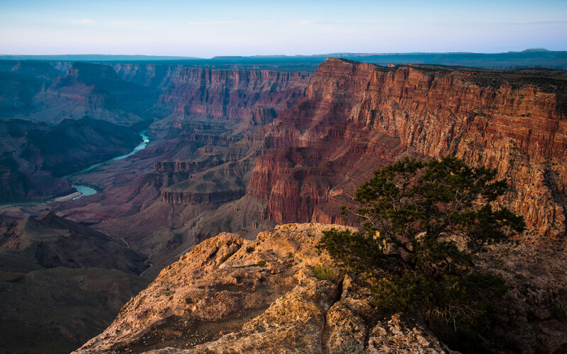 Grand Canyon Landscape — Red, Dramatic, Sunset, Photograph, River, Cliffs
