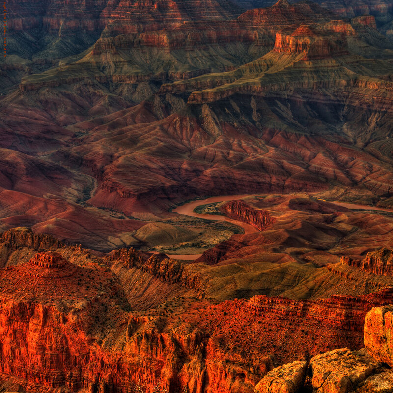 Grand Canyon Landscape — Red, Dramatic, Sunset, Photograph, River, Rock Formations