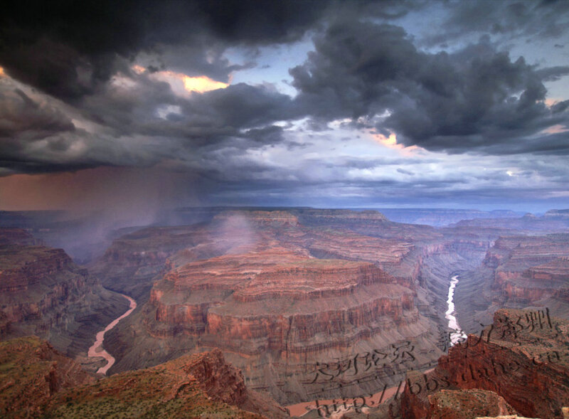 Grand Canyon Landscape — Red, Dramatic, Sunset, Photograph, River