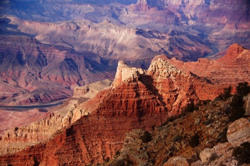 Grand Canyon Landscape — Red, Dramatic, Sunset, Photograph, Rock Formations, River
