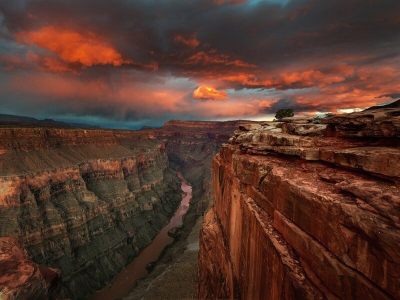 Grand Canyon Landscape — Red, Dramatic, Sunset, Photograph