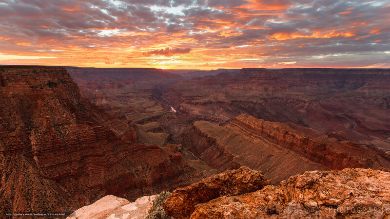 Grand Canyon Sunset — Orange, Dramatic, Photograph, Sky, River