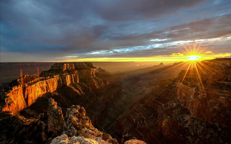 Grand Canyon Sunset — Orange, Dramatic, Photograph, Sun, Clouds