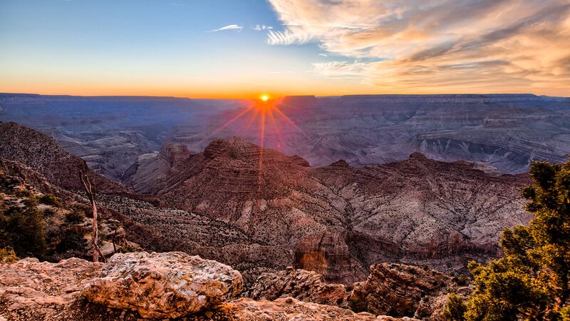 Grand Canyon Sunset — Orange, Dramatic, Photograph, Sun, Mountains