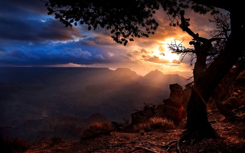 Grand Canyon Sunset — Orange, Dramatic, Photograph