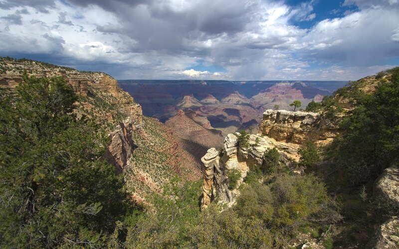 Grand Canyon vista under stormy sky