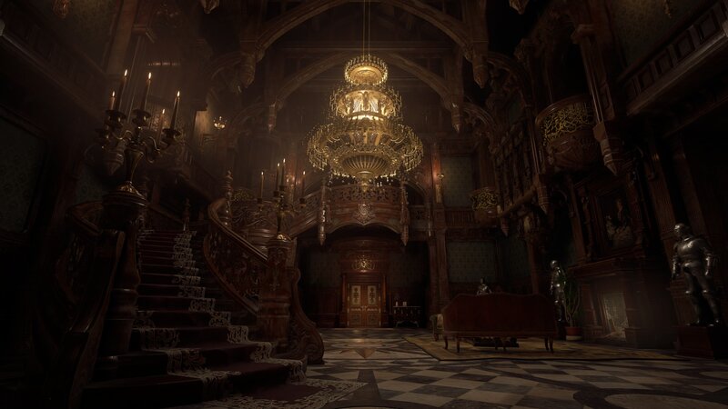 Grand Hall Interior — Brown, Dark, Dramatic