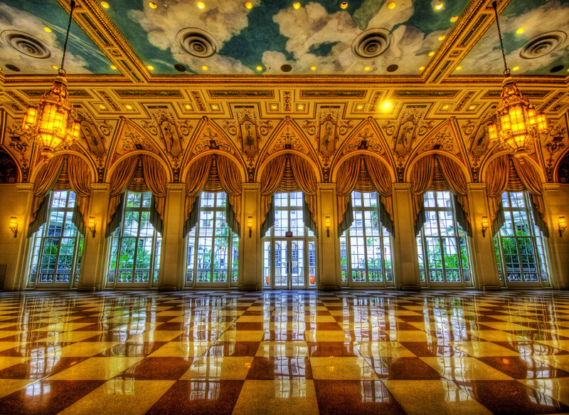 Grand hall with checkered floor