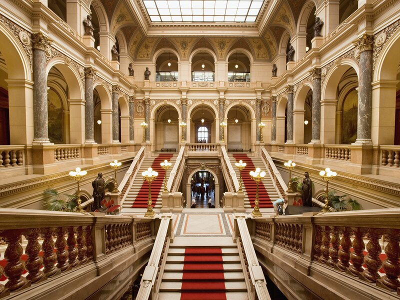 grand hall with double staircase