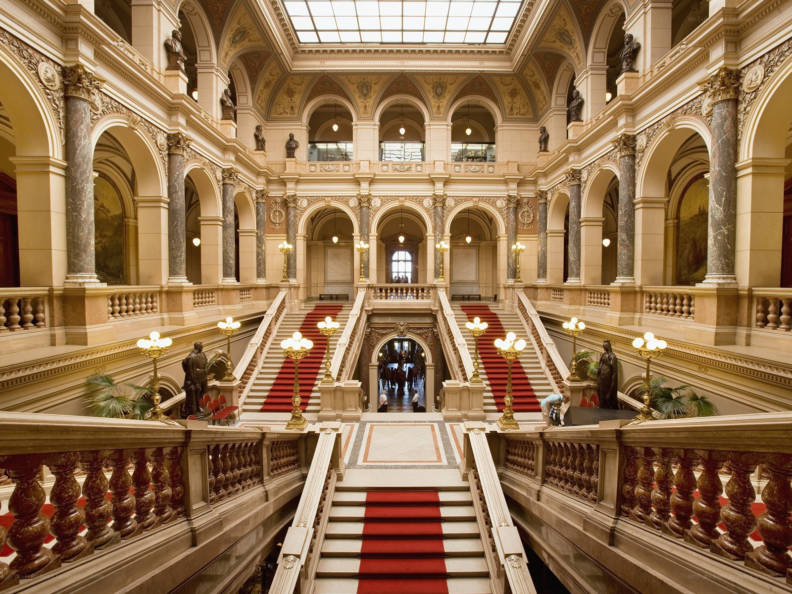 grand hall with double staircase