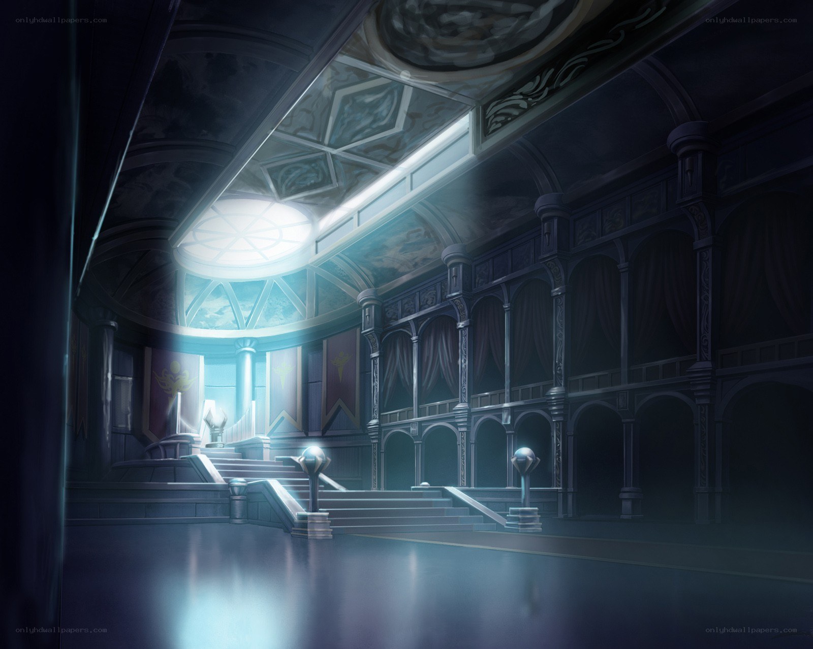 grand hall with glowing skylight