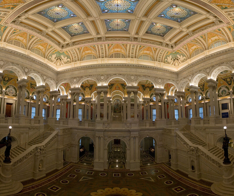 grand hall with ornate ceiling
