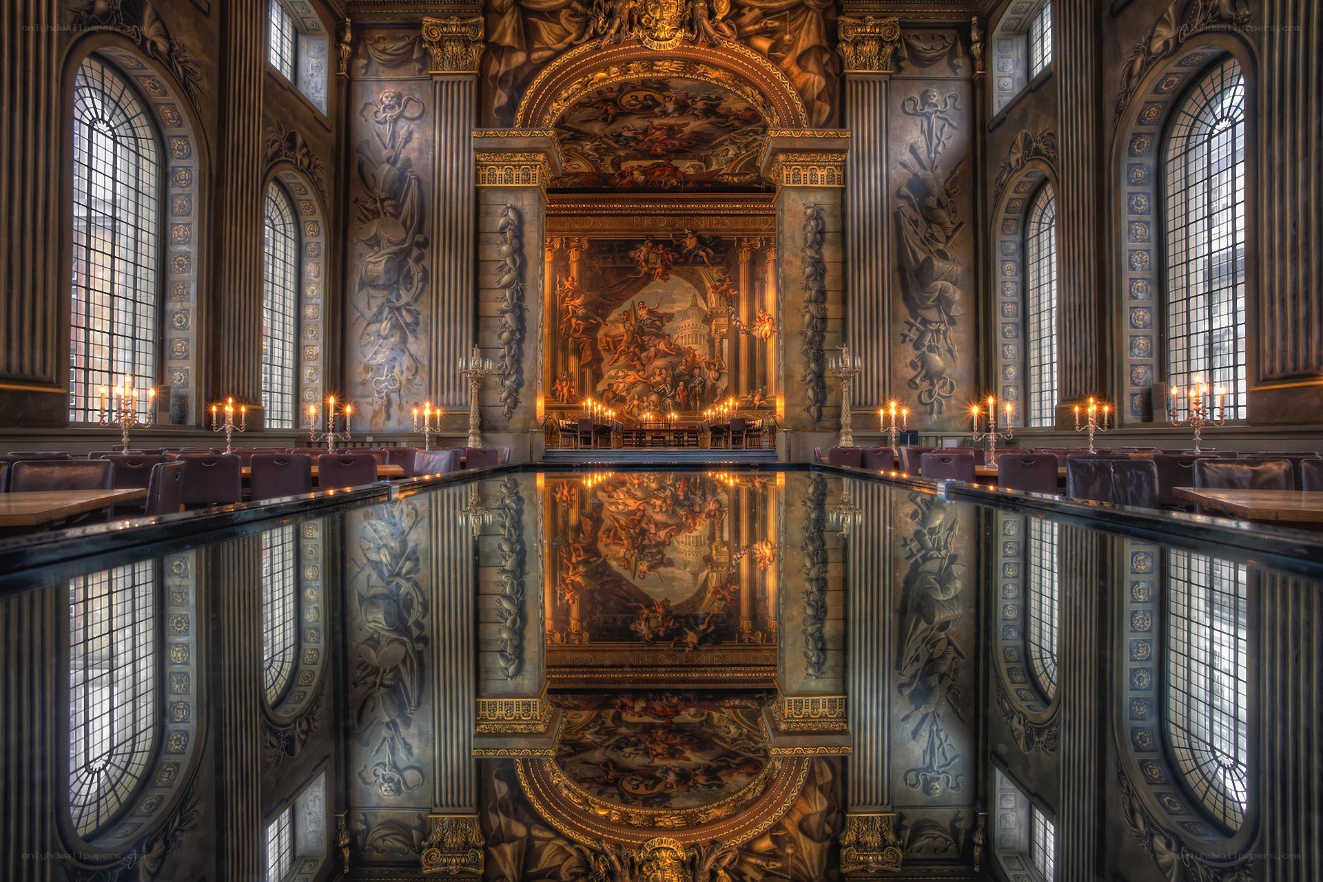 Grand hall with reflective floor