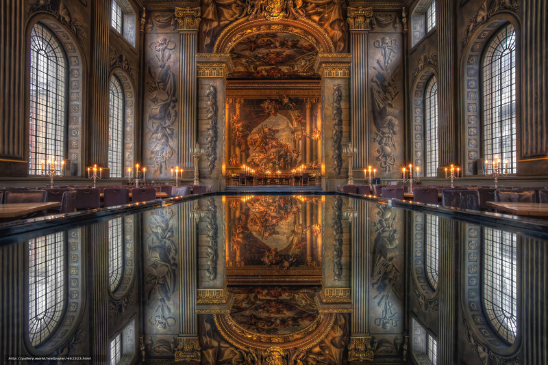 Grand hall with reflective pool